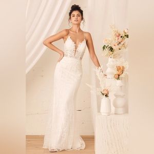 Lulus Wonderstruck White Glitter Lace-Up Embroidered Lace Maxi Dress